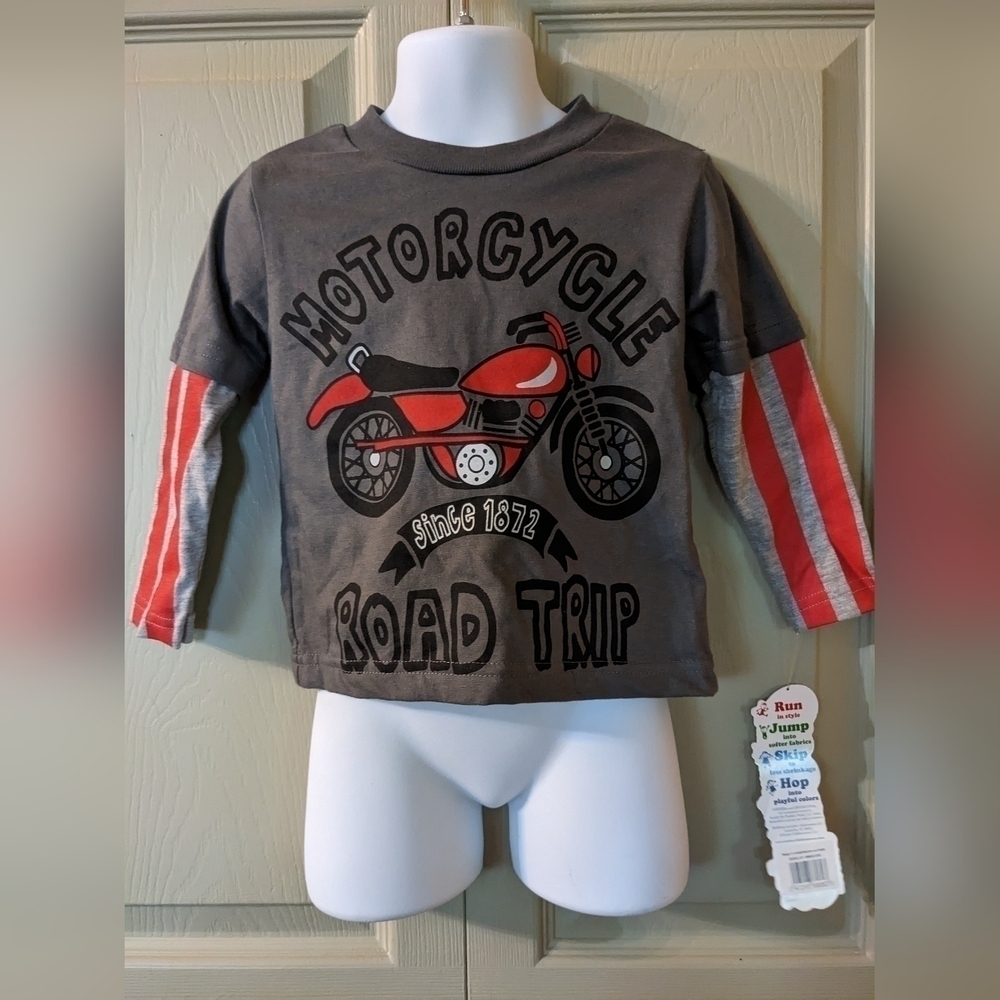 New  Gerber Graduates Boy's gray and red motorcycle Shirt It is long sleeve, T1A